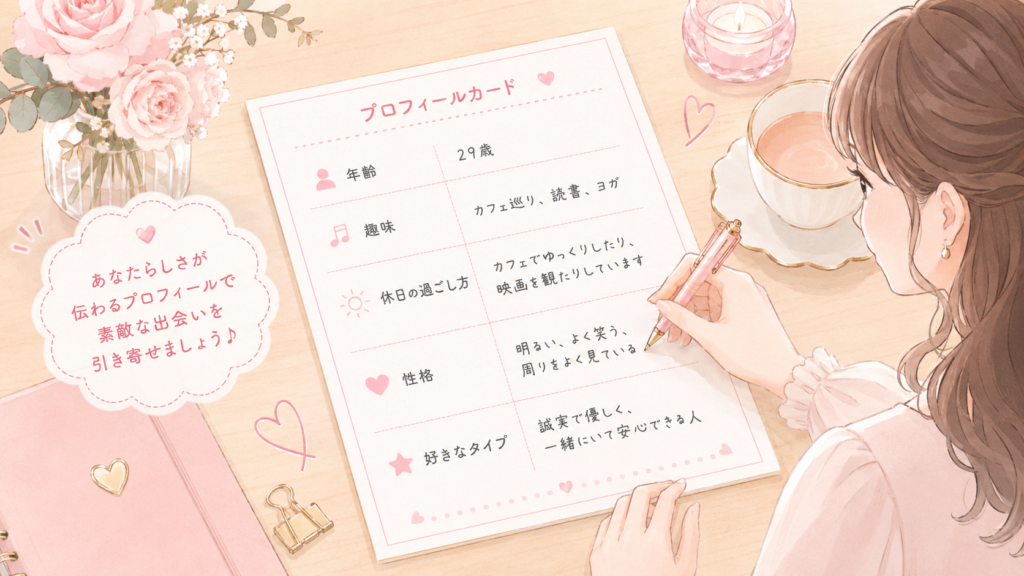 プロフィールカードを書く女性