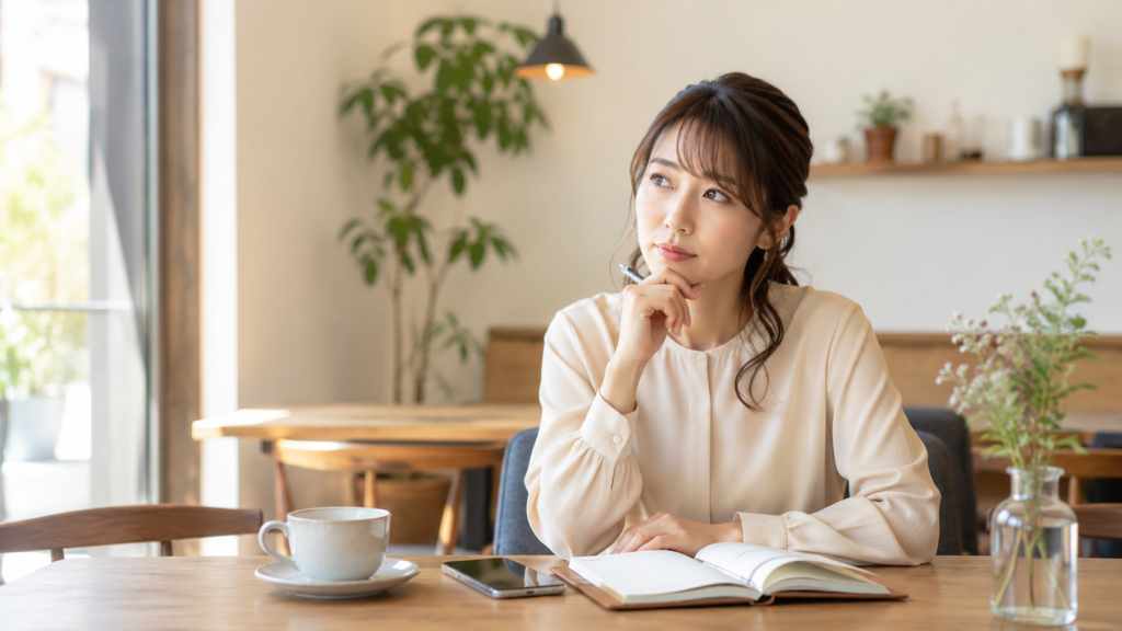 婚活プロフィールを考える女性