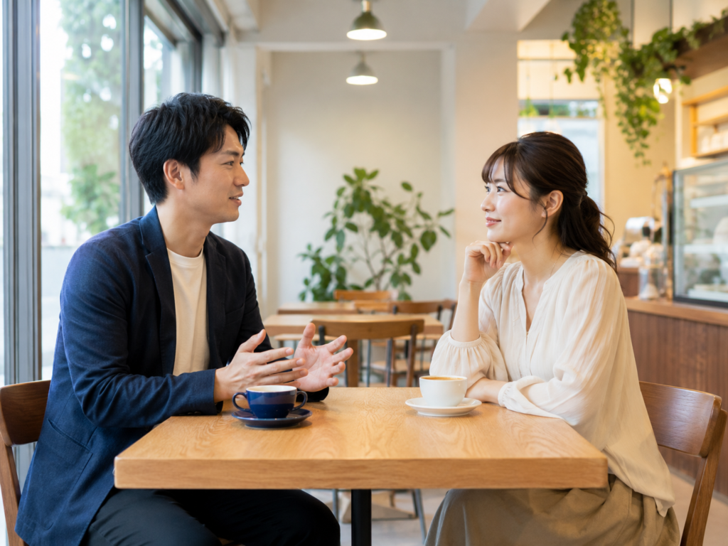 真剣交際中に結婚後の生活について話し合う男女