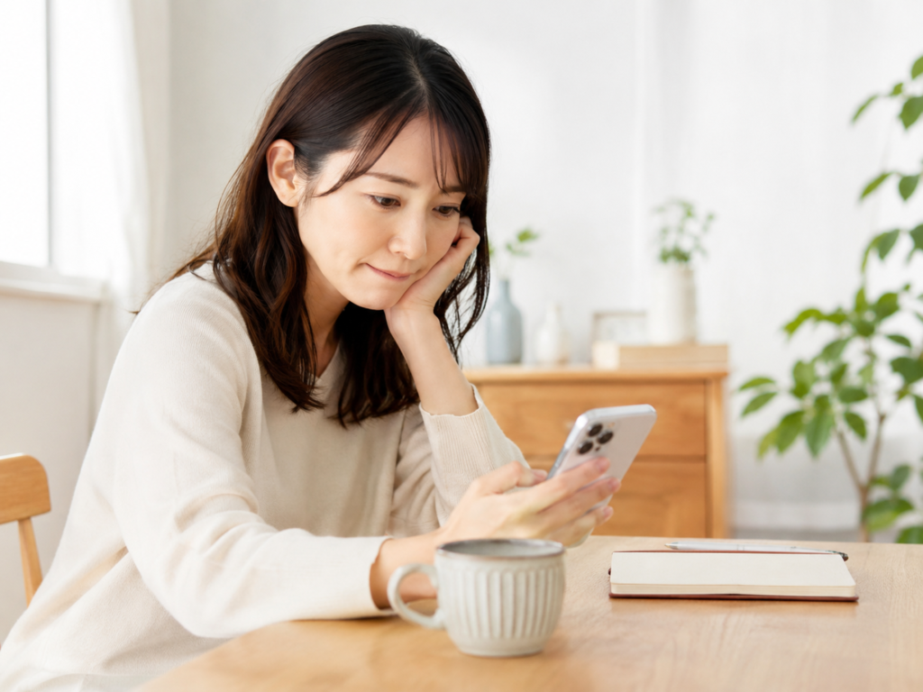 お見合い申し込みの返事を待つ女性