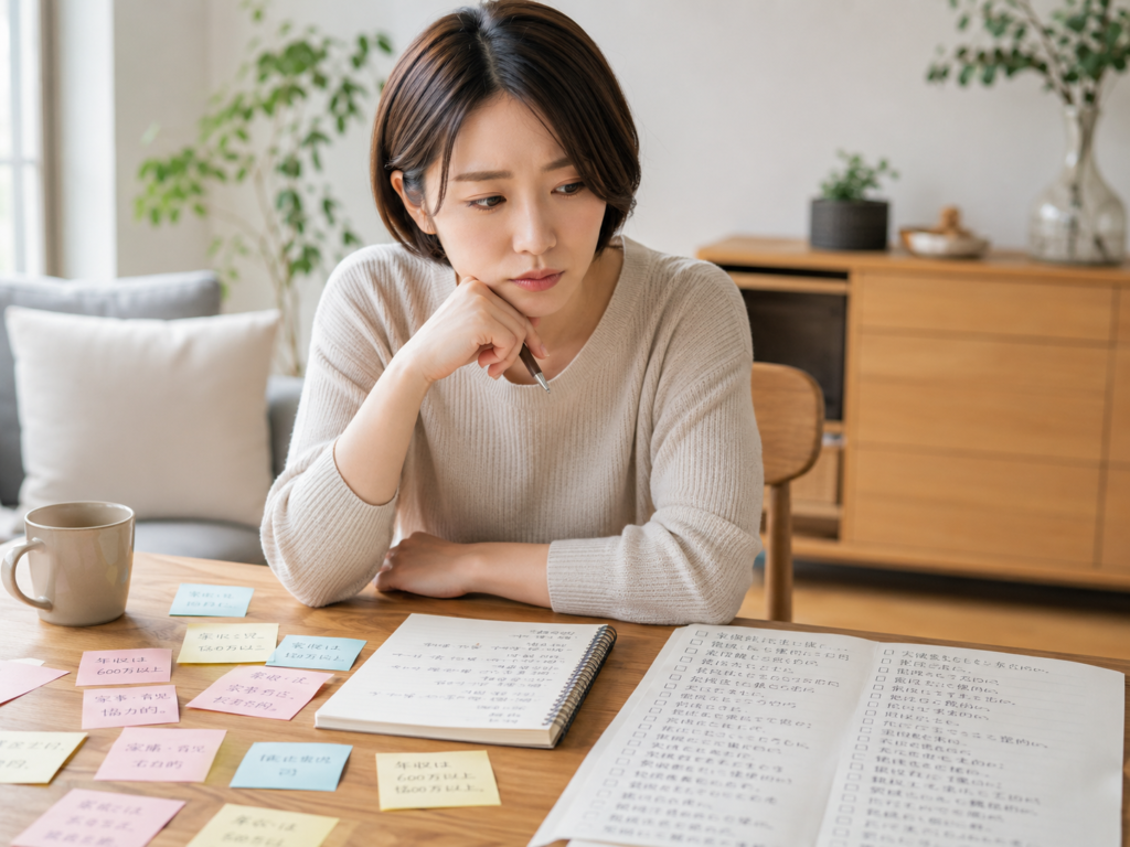 結婚相手に求める条件を3つに整理する様子