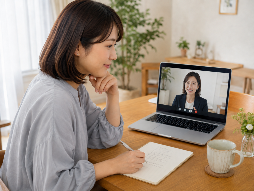 真剣交際へ進む前に、担当カウンセラーへ気持ちを相談する女性