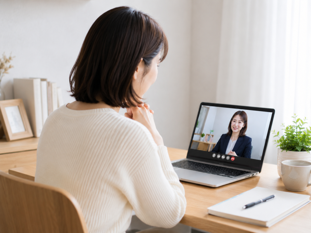 結婚相談所の担当者に仮交際終了を相談する女性