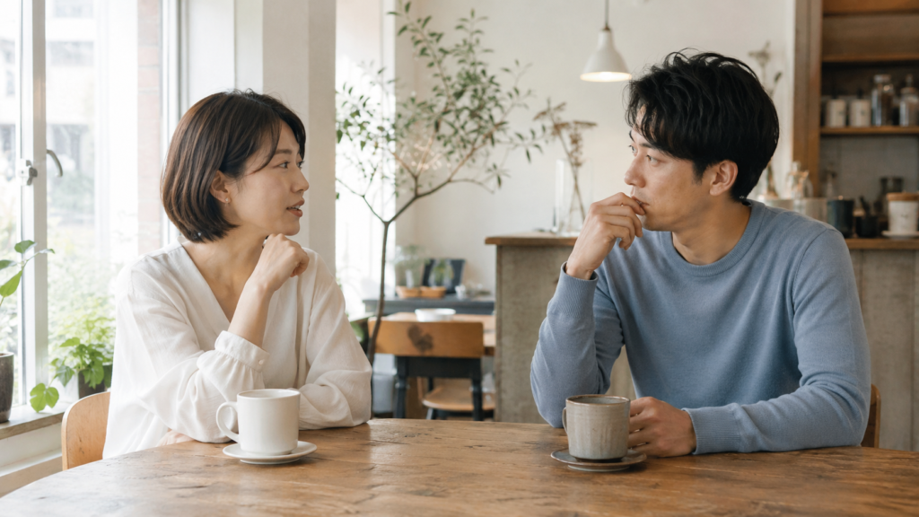 結婚相談所の真剣交際前に、結婚後の暮らしについて話す男女