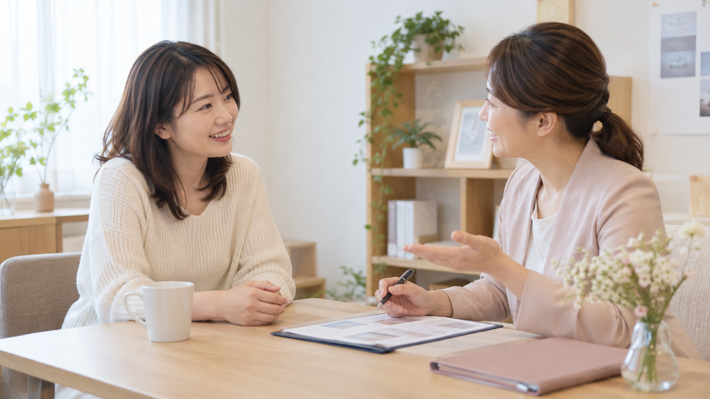 必要書類を準備する前に結婚相談所で無料相談する女性
