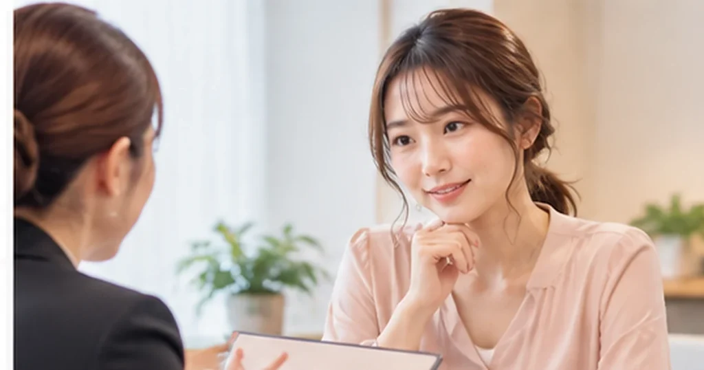 無料相談でカウンセラーに質問する女性